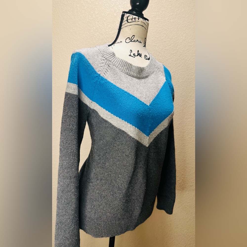 Talbots Normcore Merino Wool Cotton Blend Chevron Sweater- Size Medium